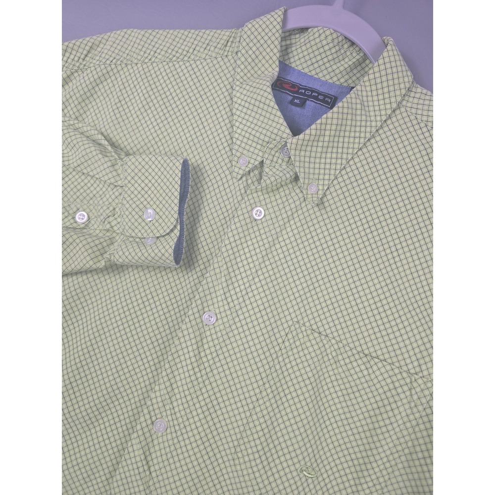 Roper Mens XL Green Micro Check Cotton Button Down Western Shirt 301-379-509LI
